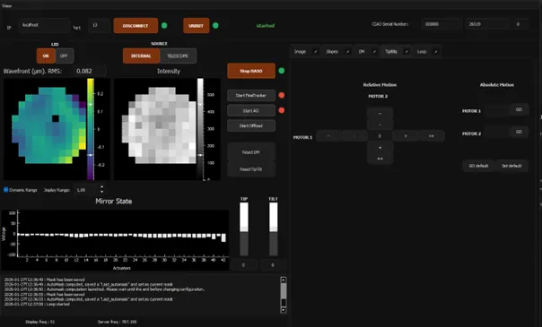 - the injection motor allowing you to switch between the internal source (LED) and the external source. - Two motors used to change the tilt (X and Y) on the deformable mirror. You can move them relative to their current position or use absolute movement to quickly move them at a preferred position.
